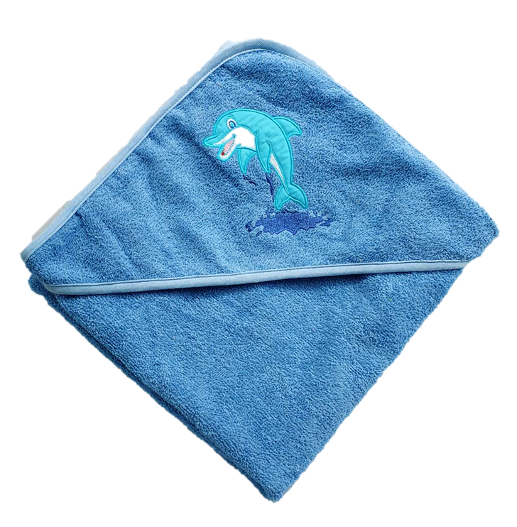 Полотенце с капюшоном для купания дельфин голубое