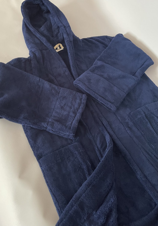 Махровый халат для подростков с капюшоном Welsoft синий  фото 2