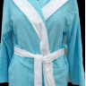 Женский хлопковый короткий халат S/M/L ярко голубой с белым