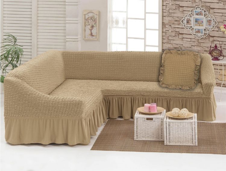 Чехол для мебели (диван угловой с подушкой) бежевый