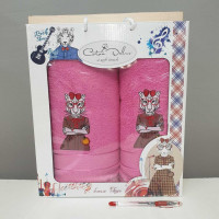 Набор махровых полотенец (2 шт) Coton Deluxe Тигрица с бантиком розовый