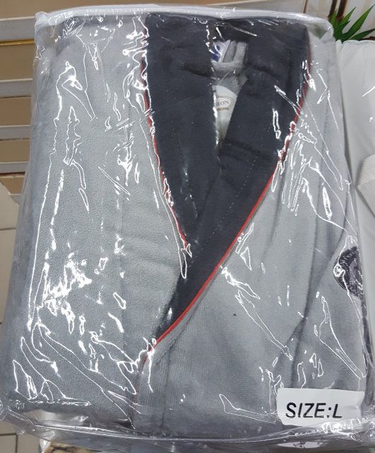 Мужской халат велюр серый с вышивкой Zeron в упаковке