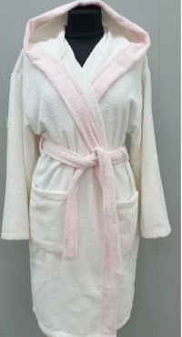 Женский хлопковый короткий халат S/M/L белый с розовым