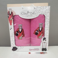 Набор махровых полотенец (2 шт) Coton Deluxe Тигрица в платье розовый