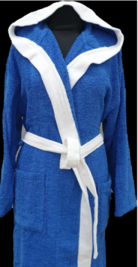 Женский хлопковый короткий халат S/M/L синий с белым