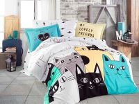 Подростковое постельное белье Hobby Poplin Love Cats желтое Коты