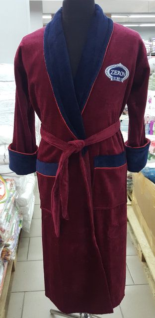 Мужской халат велюр бордовый с вышивкой Zeron
