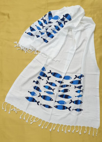 Пляжное полотенце Peshtemal Pыбки голубые - 2, бамбук