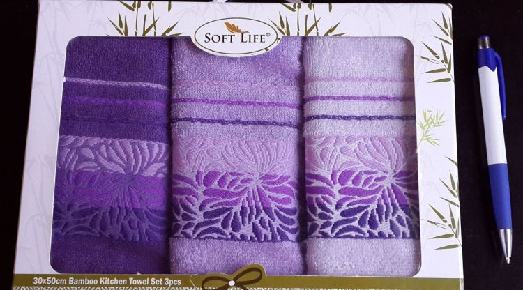 Кухонные салфетки бамбук SOFT LIFE (30х50 - 3 шт) фиолетовый
