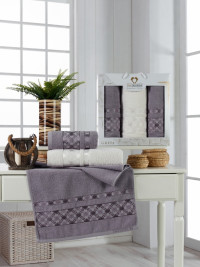 Фиолетовые махровые полотенца в наборе 3 шт Greta mor