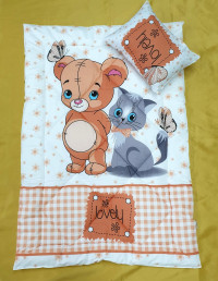 Детский набор одеяло силиконовое с подушкой Котик и мишутка