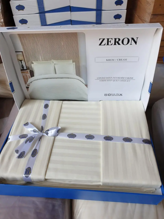 Однотонное постельное белье кремовое Horizontal Stripe Sateenn Cream купить