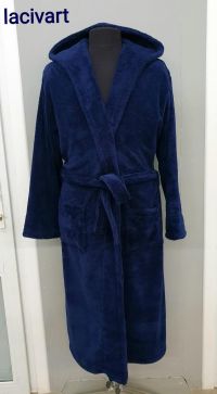 Мужской халат длинный с капюшоном темно-синий Welsoft