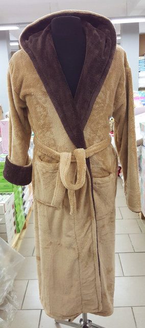 Мужской махровый халат бежево-коричневый Zeron