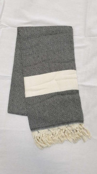 Пляжное полотенце Peshtemal широкая полоска - 8 серое