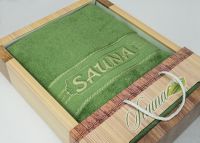 Оливковое махровое полотенце для сауны Sauna подарочной коробке