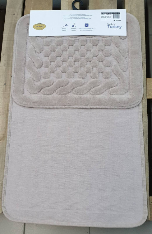 Набор ковриков в ванную Cotton Mat светло-коричневого цвета Шахмотка