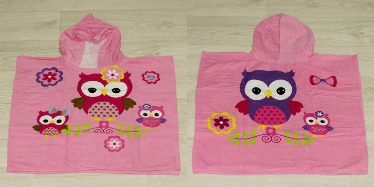 Детское пляжное полотенце пончо розовое Owls