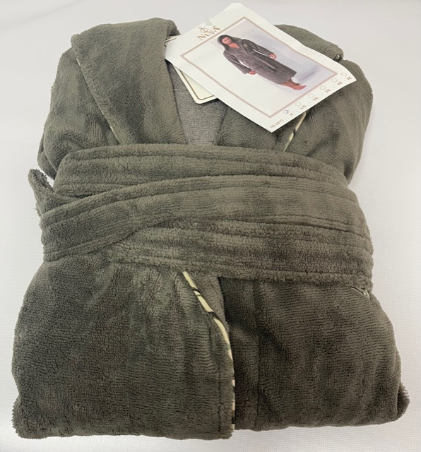 Мужской халат ns 2870 хаки бамбуковый с капюшоном велюр/махра сложенный от Постель Маркет