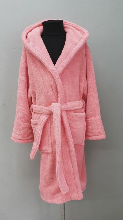 Махровый халат для подростков с капюшоном Welsoft темно-розовый