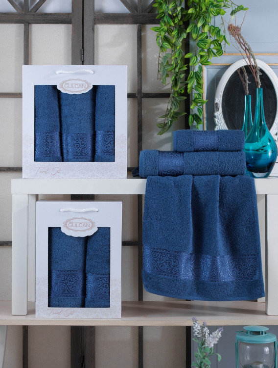 Комплект махровых полотенец Gulcan Cotton (3 шт) blue купить