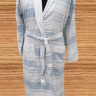 Хлопковый женский халат белый с голубым средней длинны