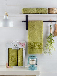 Зеленые махровые полотенца в наборе (50х90-70х140) Emira F Yesil