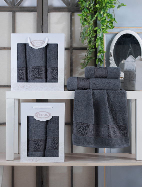 Комплект махровых полотенец Gulcan Cotton (3 шт) dark grey купить