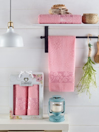 Розовые махровые полотенца в наборе (50х90-70х140) Emira Pembe
