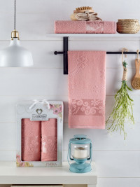Светло розовые махровые полотенца в наборе (50х90-70х140) Emira Pudra