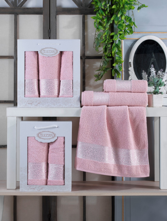 Комплект махровых полотенец Gulcan Cotton (3 шт) ligh pink купить