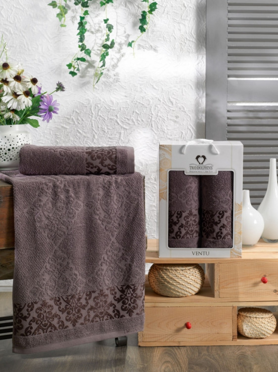 Коричневые махровые полотенца в наборе (50х90-70х140) Ventu Kahve