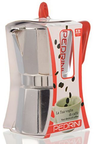 Кофеварка гейзерная 9 чашек Pedrini с красной ручкой в упаковке