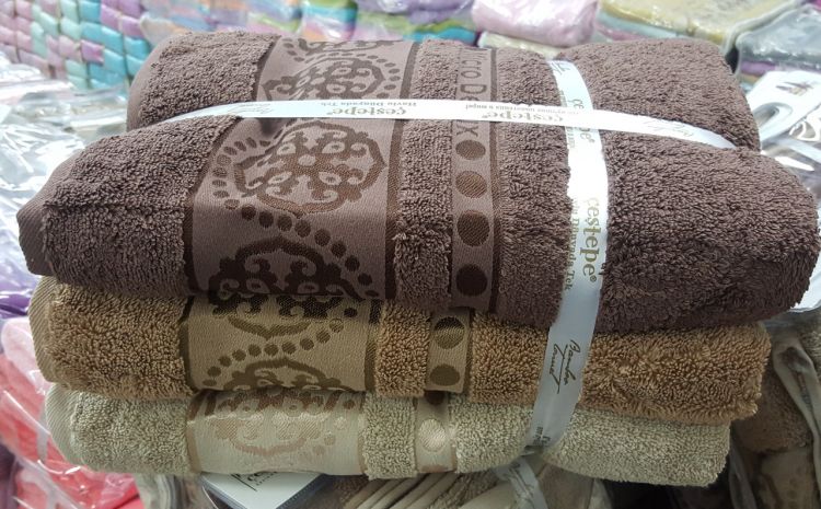 Махровые полотенца 90*150-3шт Cestepe коричневые, микрокоттон