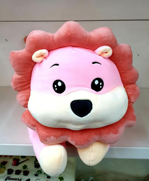 Детский плед внутри мягкой игрушки-подушки Лев розовый