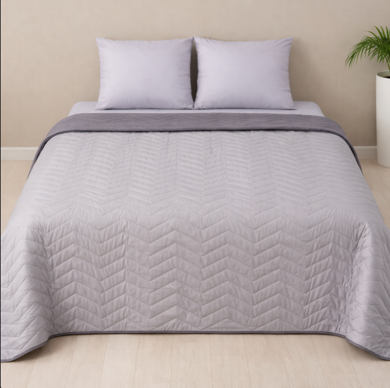 Покрывало стеганое двусторонее серый - беж 2