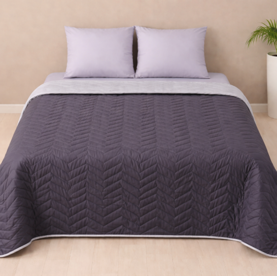 Покрывало стеганое двусторонее серый - беж 1