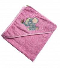 Полотенце с капюшоном для купания слоник розовое
