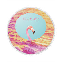Круглое пляжное полотенце-коврик Фламинго, микрофибра