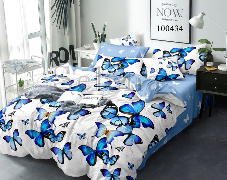 Комплект постельного белья бязь Полет бабочек blue