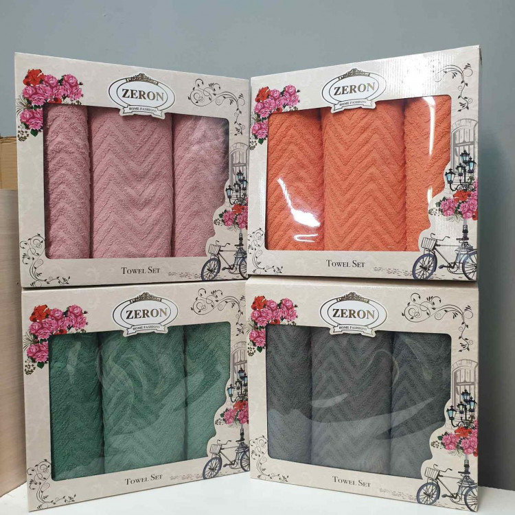 Розовые махровые полотенца в наборе (70х140+50х90-2 шт) Зигзаг