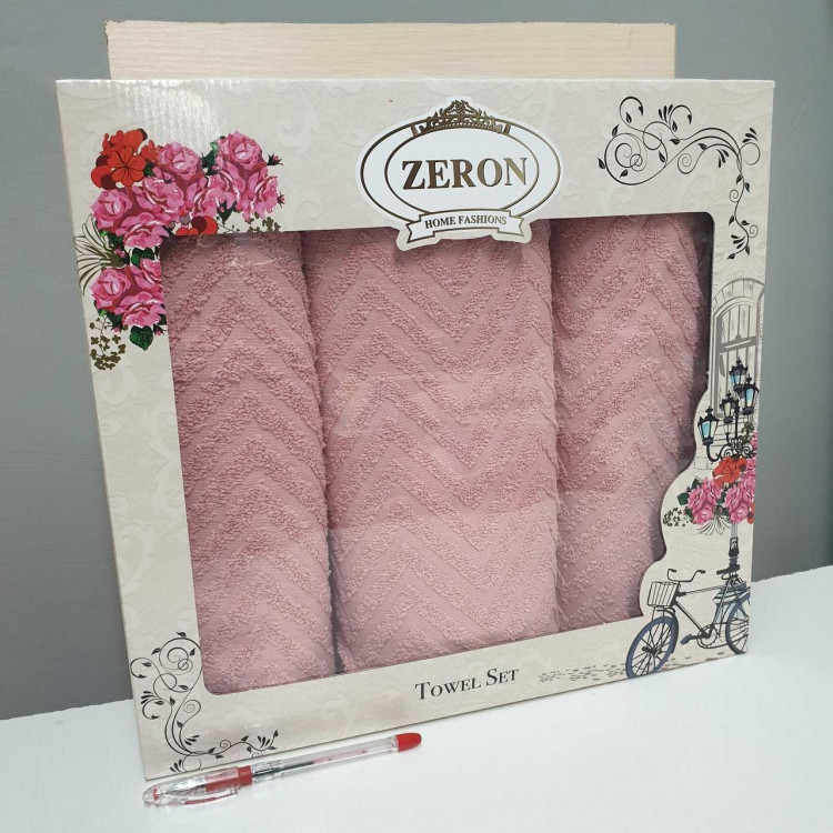 Розовые махровые полотенца в наборе Зигзаг на подарок