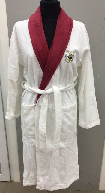 Махровый халат для подростков Zeron белый с красным