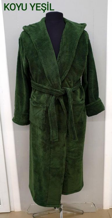 Мужской халат длинный с капюшоном темно зеленый Welsoft