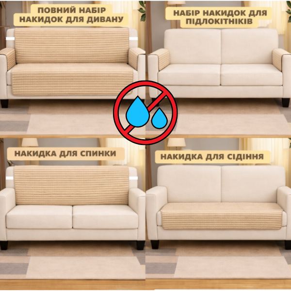 Непромокаемая накидка Premium на диваны и кресла из мебельного велюра бежевая