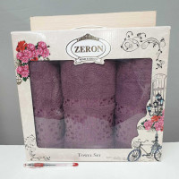 Фиолетовые махровые полотенца в наборе (70х140+50х90-2 шт) Точки