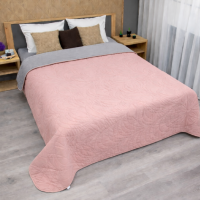 Покрывало стеганое двусторонее розово светло-серое