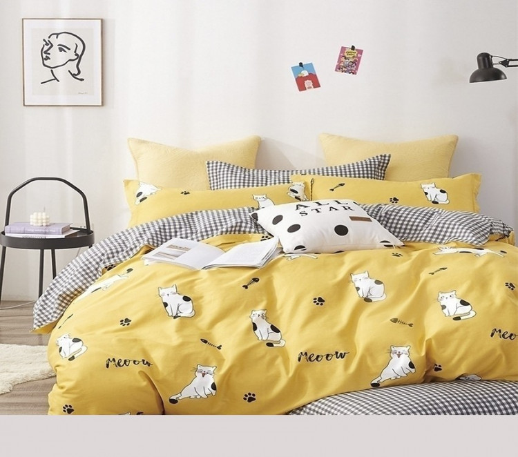 Подростковый постельный набор ранфорс Кошки желтый