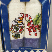 Новогодние полотенца Санта и Снеговик 40х60 (2шт.), вафля