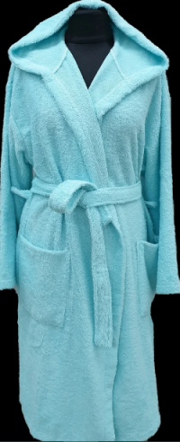 Женский хлопковый короткий халат S/M/L ярко голубой